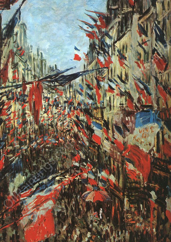 Rue Montargueil with Flags by Claude Monet - Hand-Painted Oil Painting Reproduction