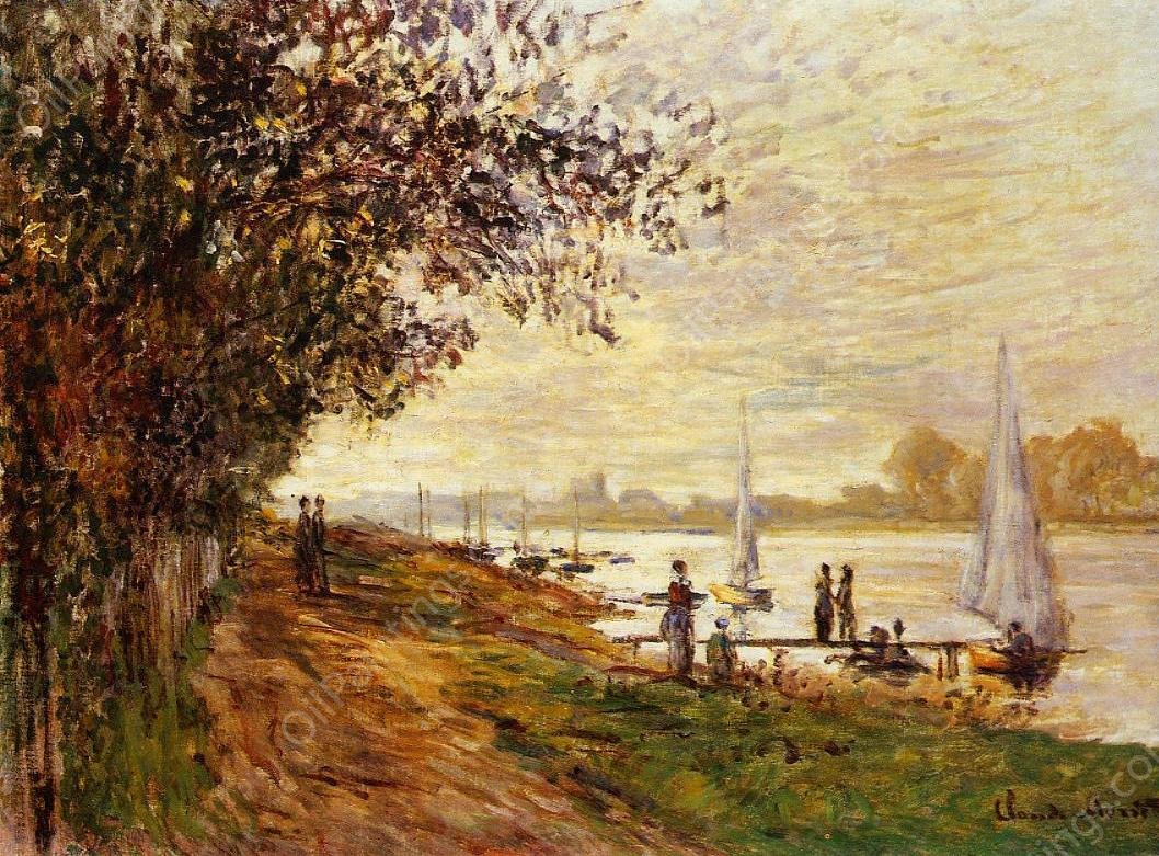 The Riverbank at Le Petit-Gennevilliers, Sunset by Claude Monet - Hand-Painted Oil Painting Reproduction