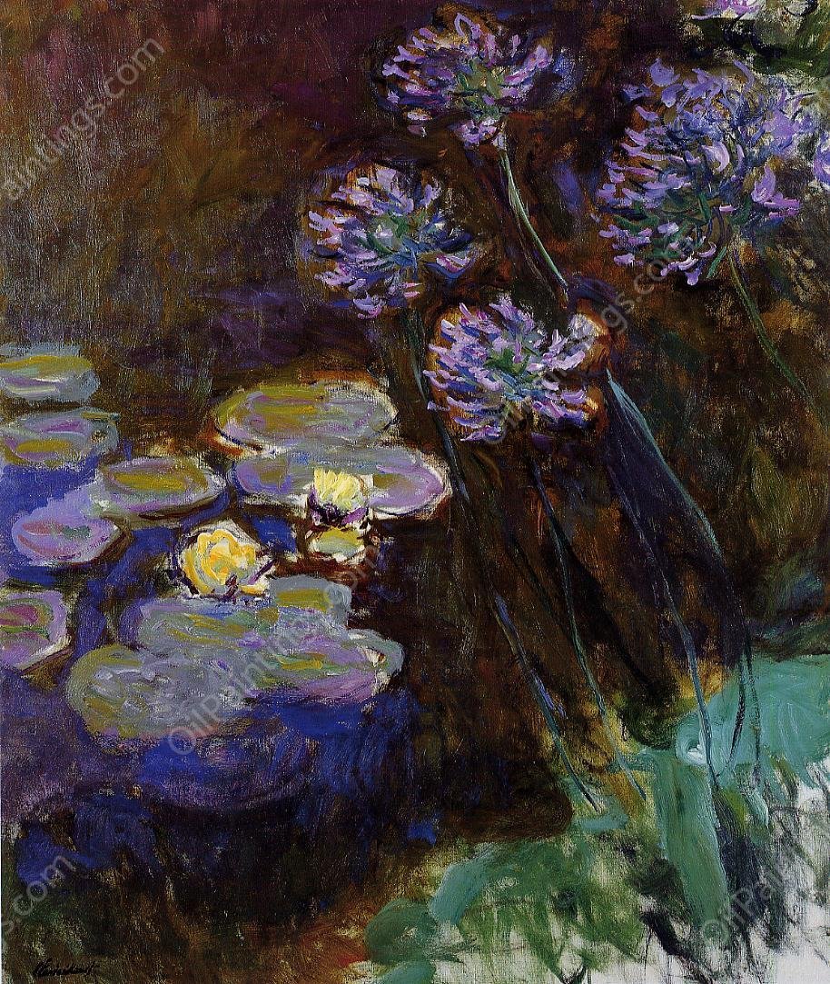 Water-Lilies and Agapanthus by Claude Monet - Hand-Painted Oil Painting Reproduction