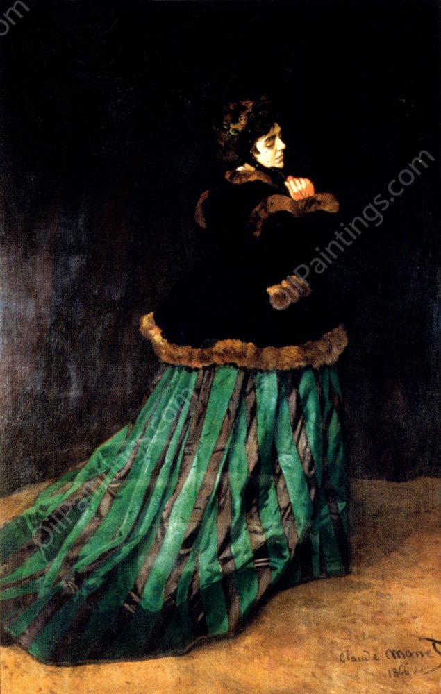 Woman in a Green Dress by Claude Monet - Hand-Painted Oil Painting Reproduction