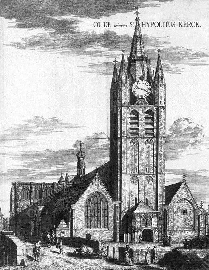 Exterior of the Oude Kerk in Delft by Coenraet Decker - Hand-Painted Oil Painting Reproduction