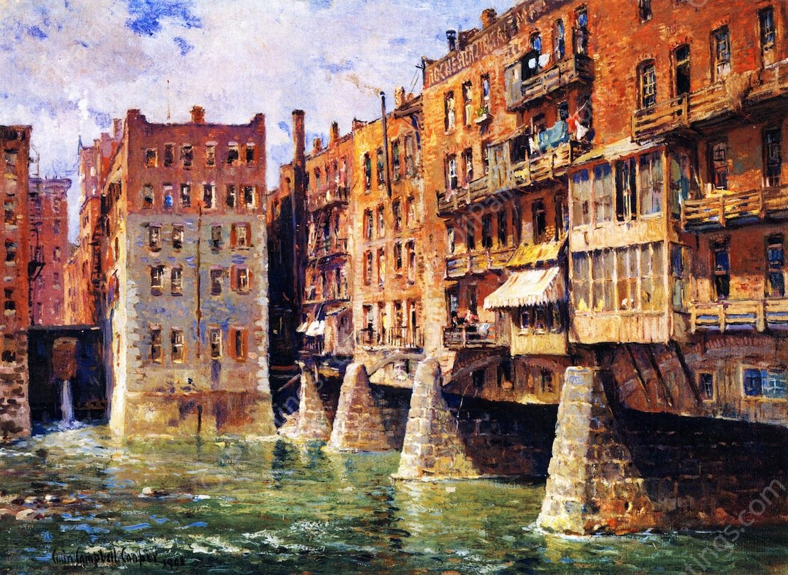 Main Street Bridge, Rochester by Colin Campbell Cooper - Hand-Painted Oil Painting Reproduction