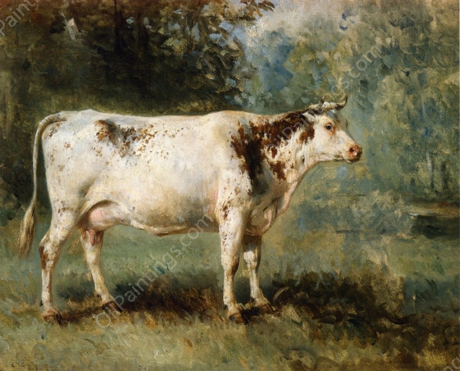 A Cow in a Landscape by Constant Troyon - Hand-Painted Oil Painting Reproduction