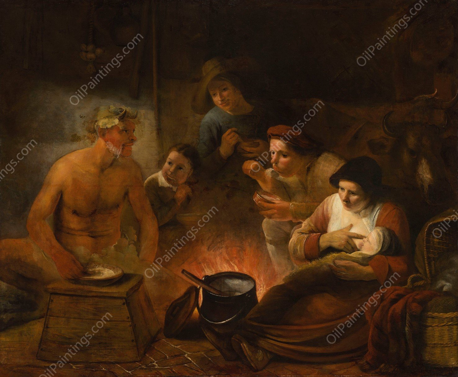 Satyr among peasants  by Constantijn Daniel Van Renesse - Hand-Painted Oil Painting Reproduction