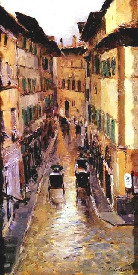 A Florence Street in the Rain by Constantin Alexeevich Korovin - Hand-Painted Oil Painting Reproduction