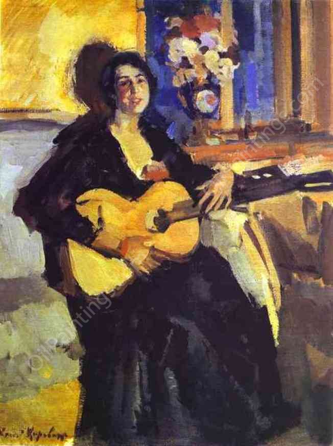 Lady with Guitar by Constantin Alexeevich Korovin - Hand-Painted Oil Painting Reproduction