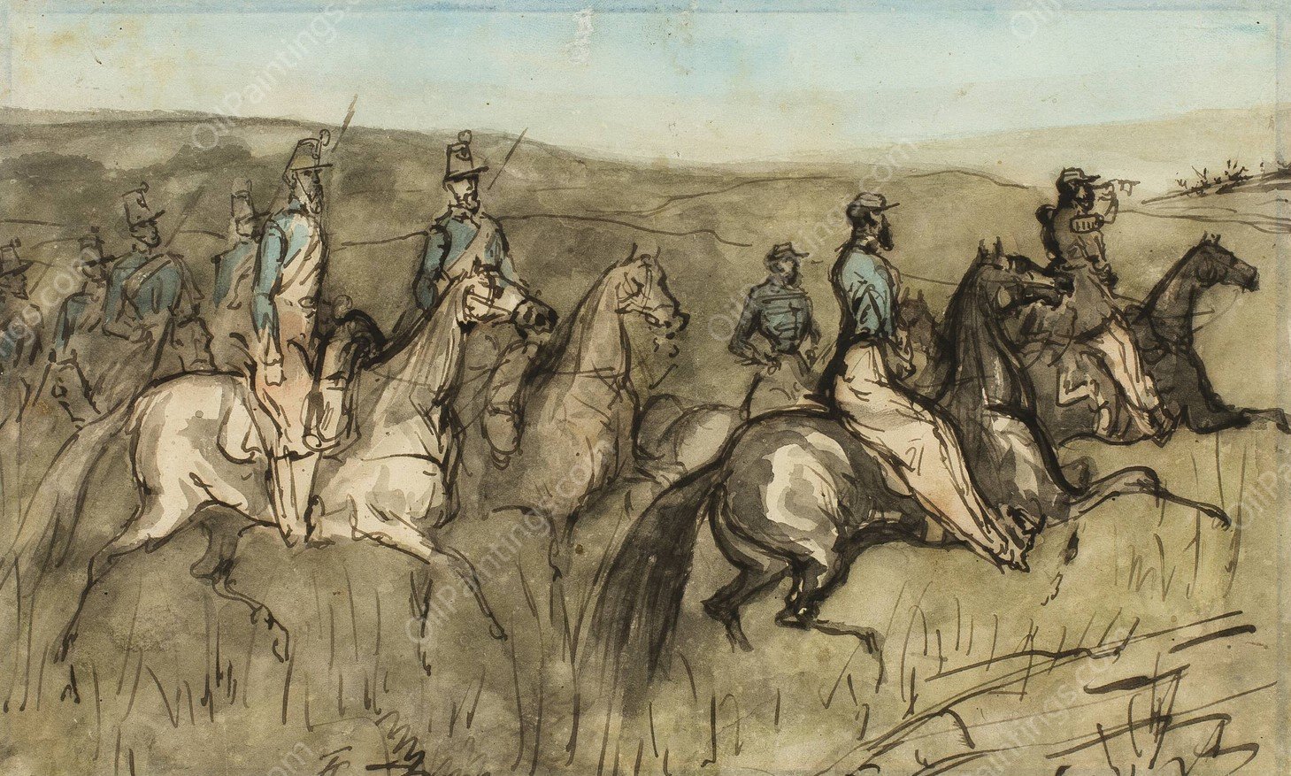 Cavalry Exercise in a Meadow by Constantin Guys - Hand-Painted Oil Painting Reproduction