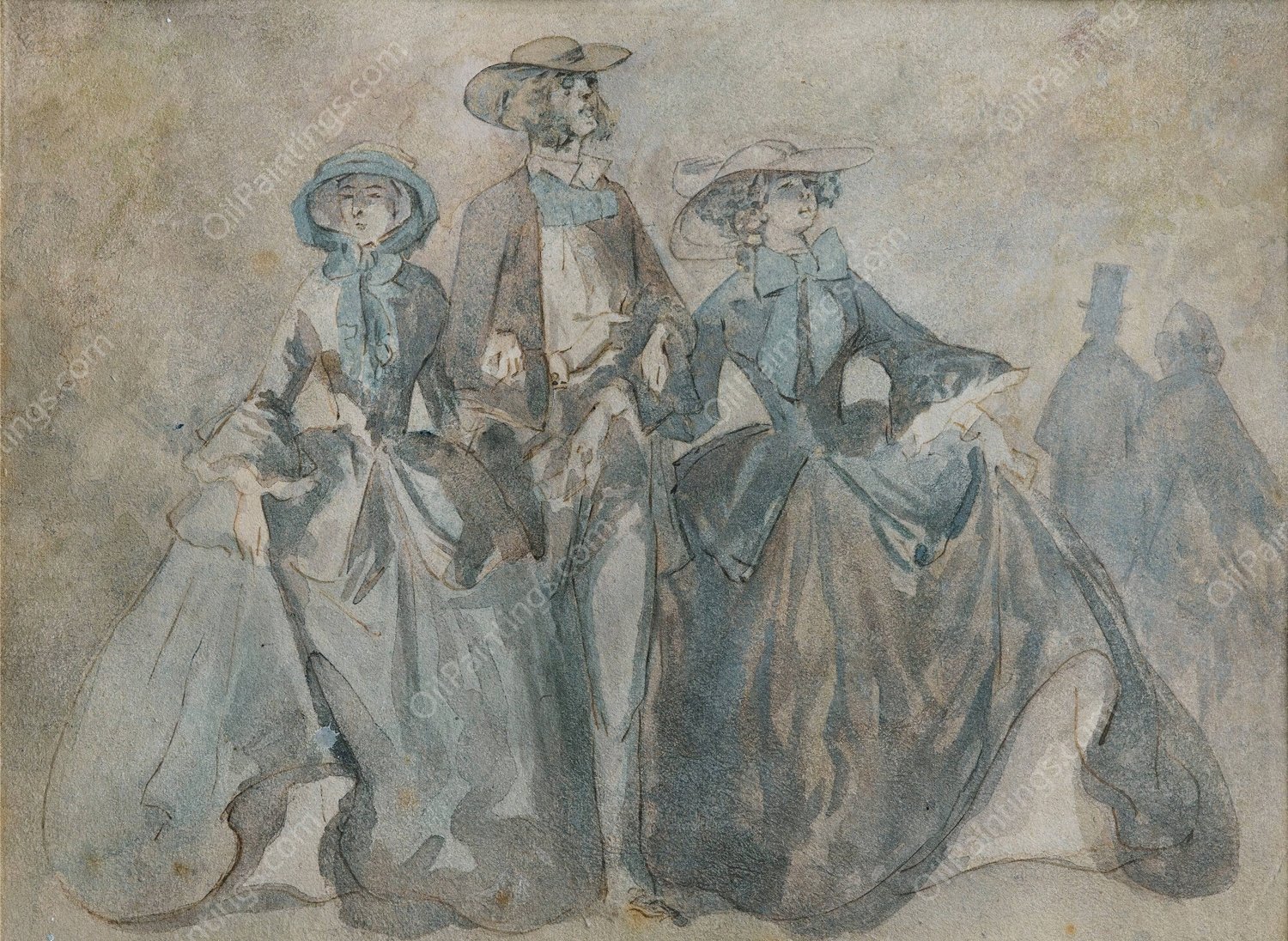 Englishmen In Paris by Constantin Guys - Hand-Painted Oil Painting Reproduction