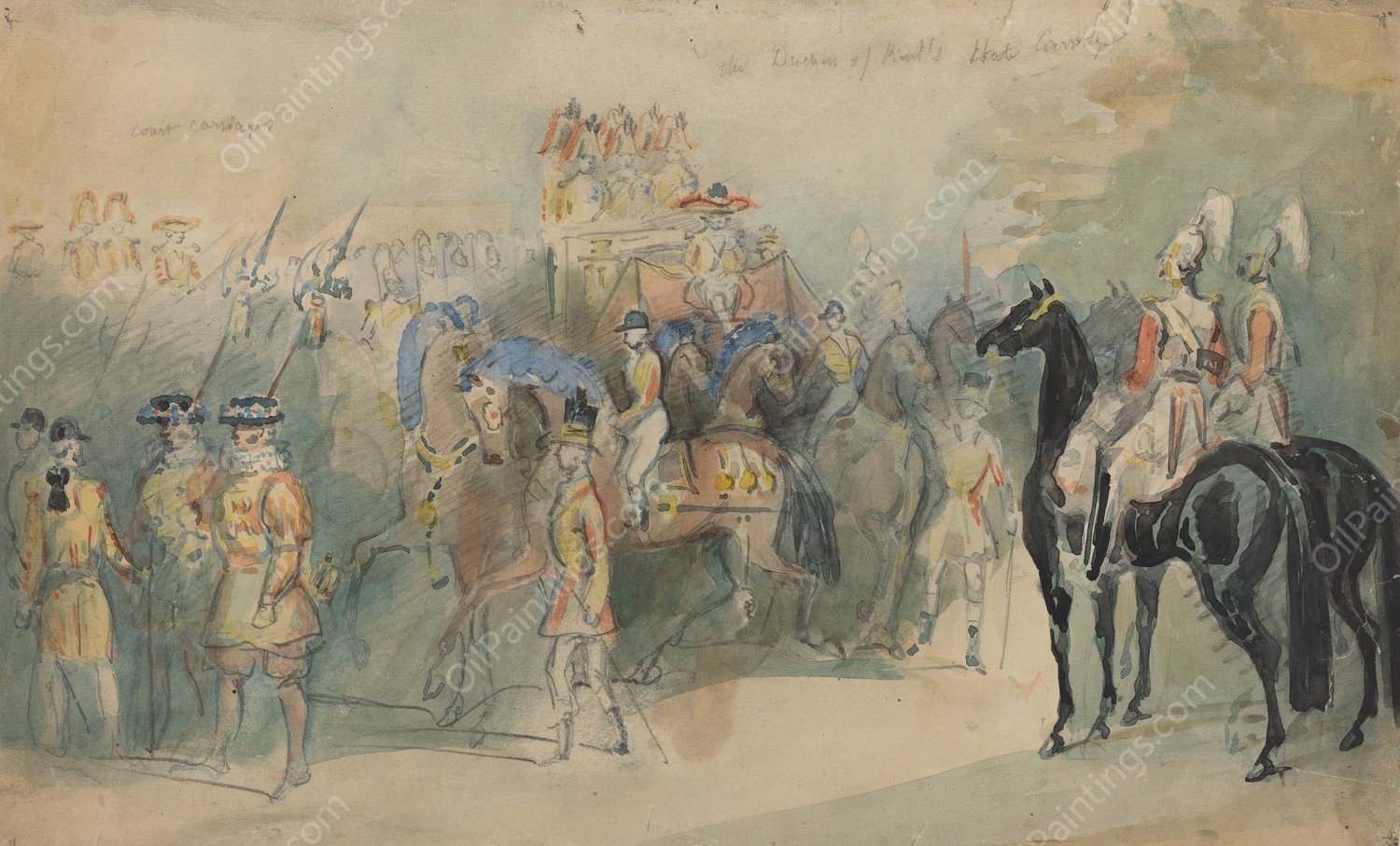 The Duchess Of Kent's State Carriage by Constantin Guys - Hand-Painted Oil Painting Reproduction