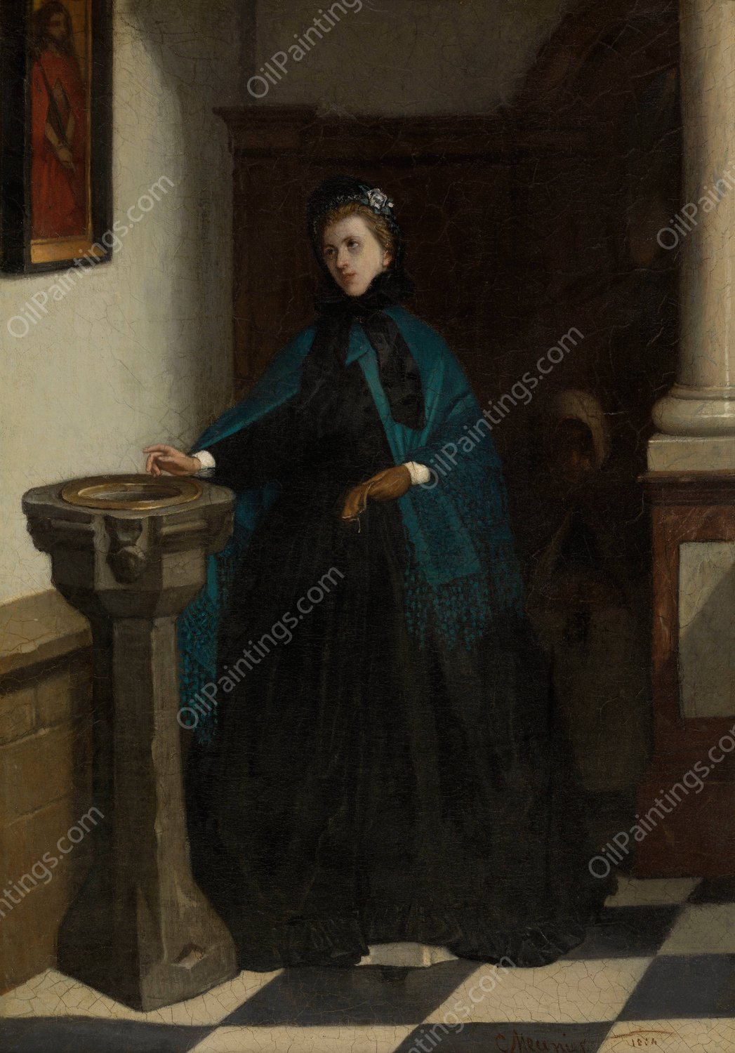 Holy-Water Font  by Constantin Meunier - Hand-Painted Oil Painting Reproduction