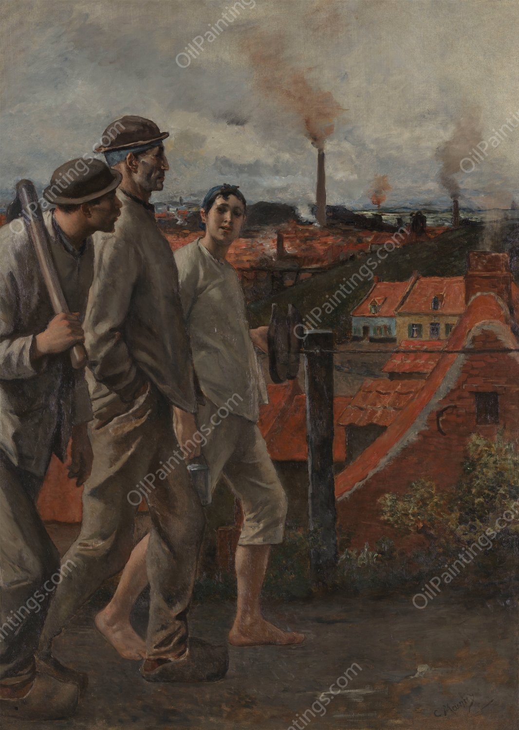 Return of the Miners by Constantin Meunier - Hand-Painted Oil Painting Reproduction