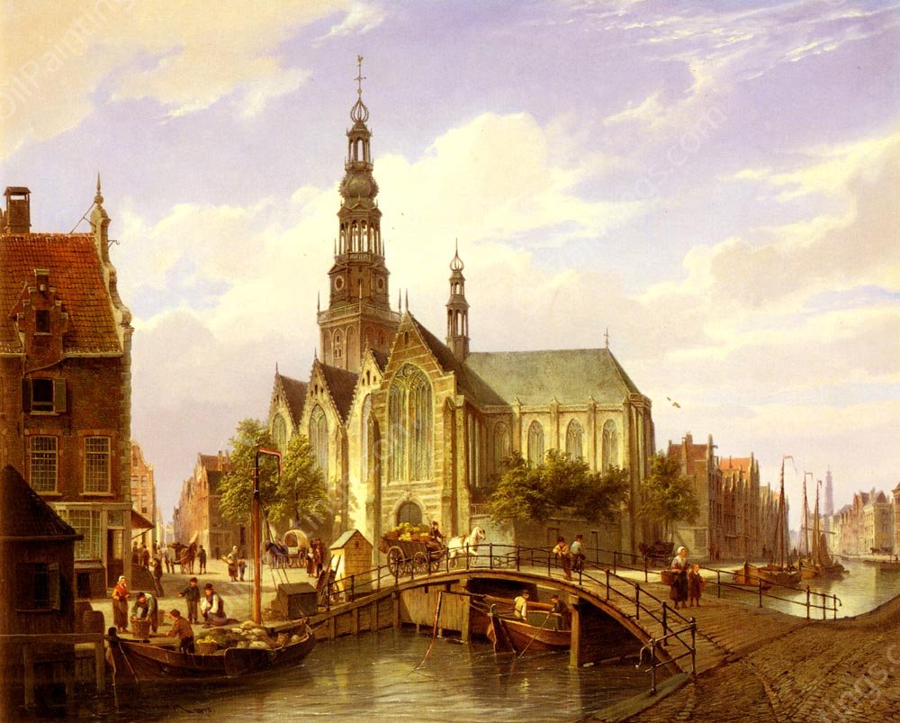 A Capriccio View Of Amsterdam by Cornelis Christiaan Dommelshuizen - Hand-Painted Oil Painting Reproduction
