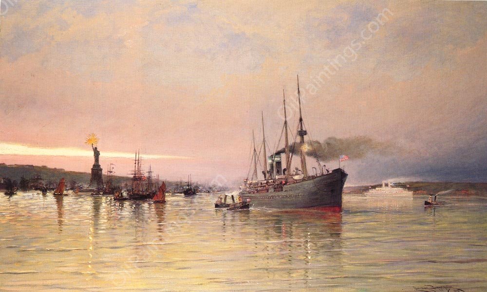 A View Of New York Harbor by Cornelis Christiaan Dommelshuizen - Hand-Painted Oil Painting Reproduction