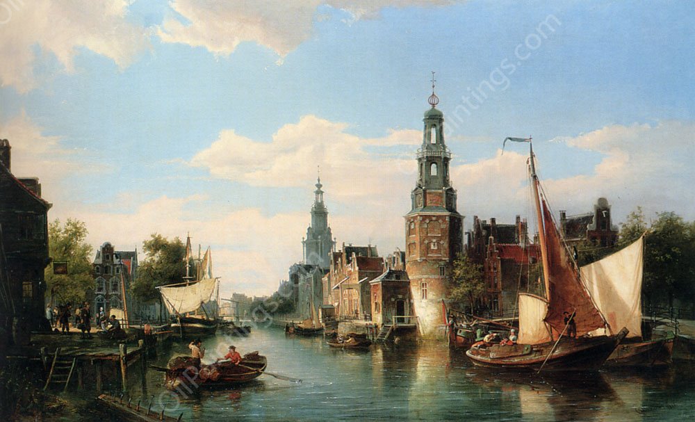 The Montelbaans Tower, Amsterdam by Cornelis Christiaan Dommelshuizen - Hand-Painted Oil Painting Reproduction