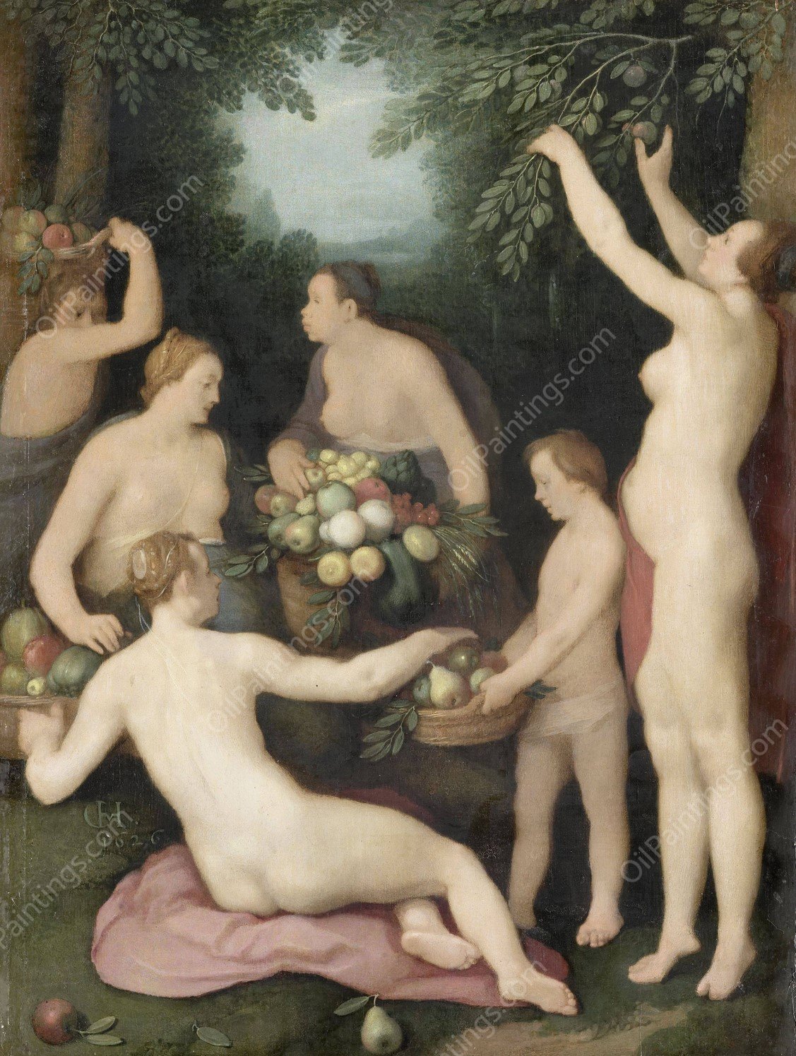 Pomona Receiving the Harvest of Fruit  by Cornelis Cornelisz Van Haarlem - Hand-Painted Oil Painting Reproduction
