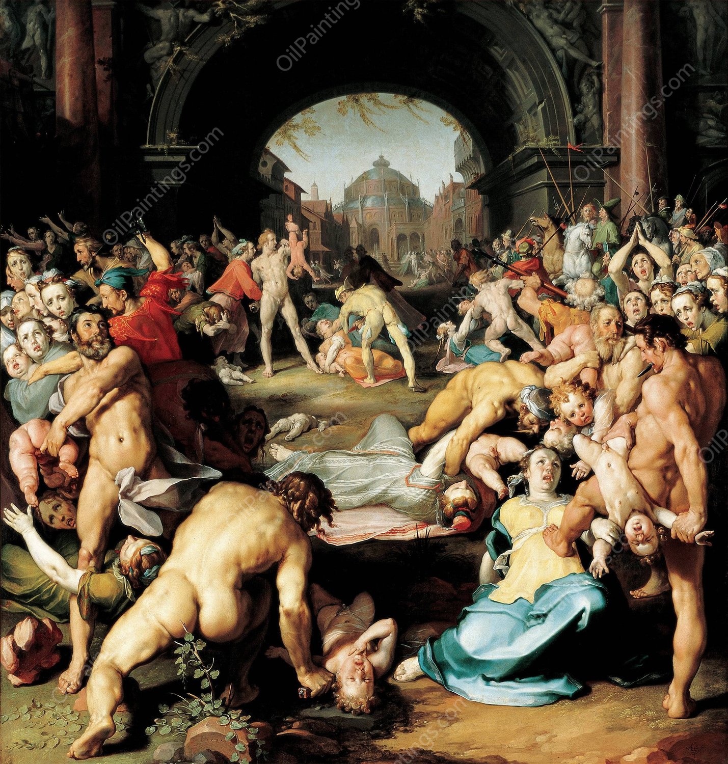 The Massacre of the Innocents  by Cornelis Cornelisz Van Haarlem - Hand-Painted Oil Painting Reproduction
