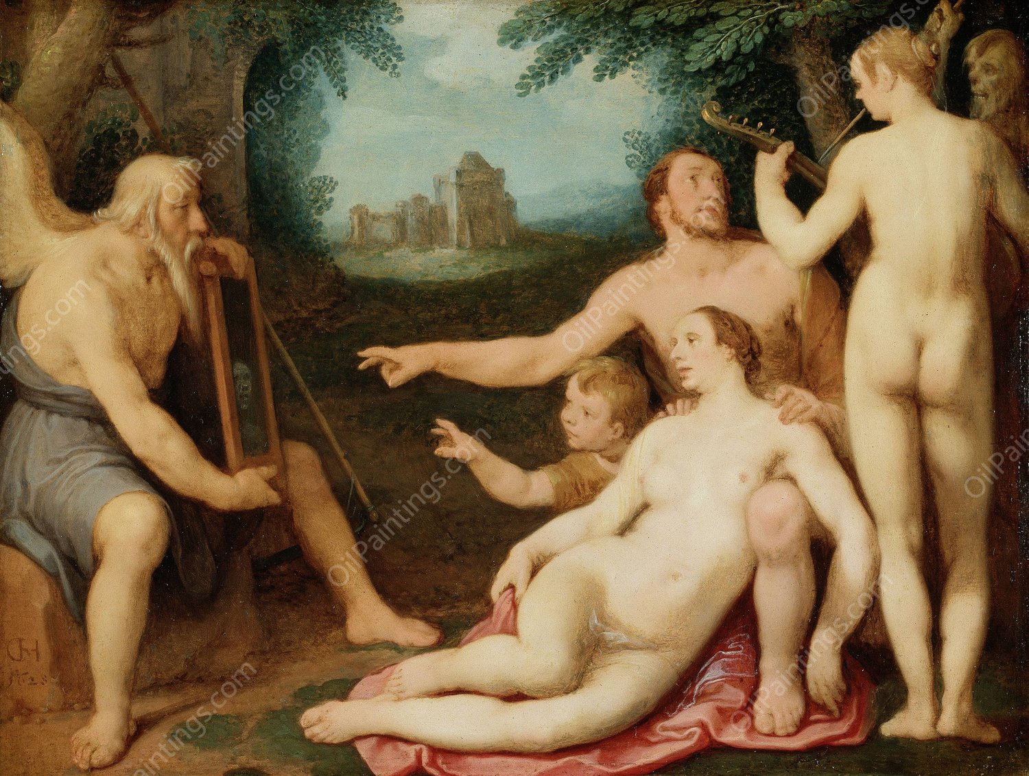 The Mirror of Time  by Cornelis Cornelisz Van Haarlem - Hand-Painted Oil Painting Reproduction