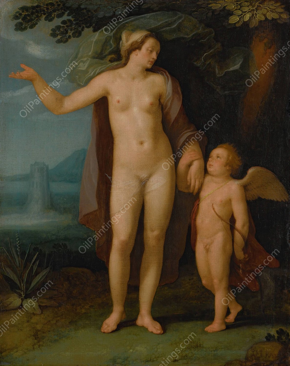 Venus and Cupid in a landscape  by Cornelis Cornelisz Van Haarlem - Hand-Painted Oil Painting Reproduction