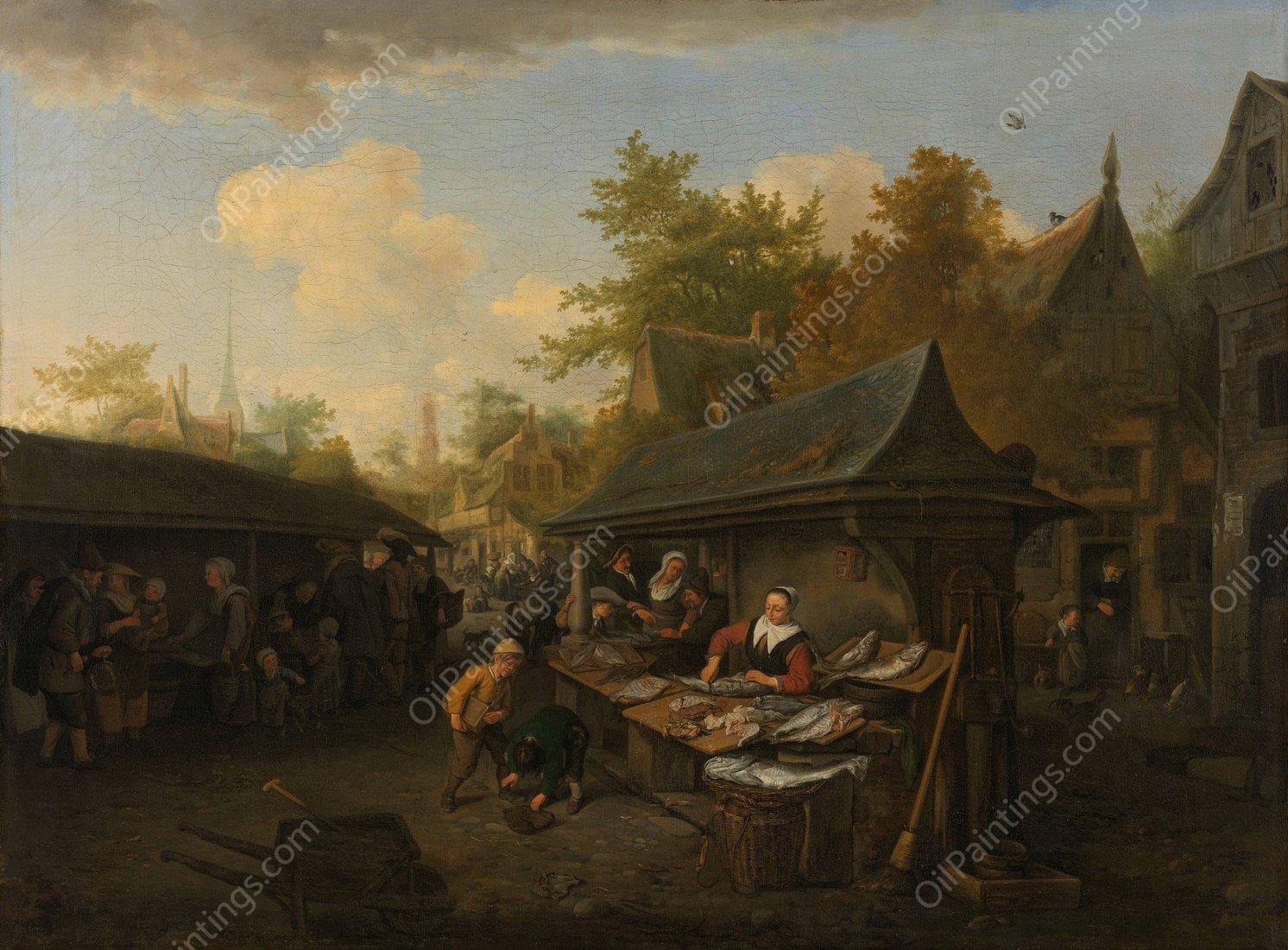 Fish Market  by Cornelis Dusart - Hand-Painted Oil Painting Reproduction
