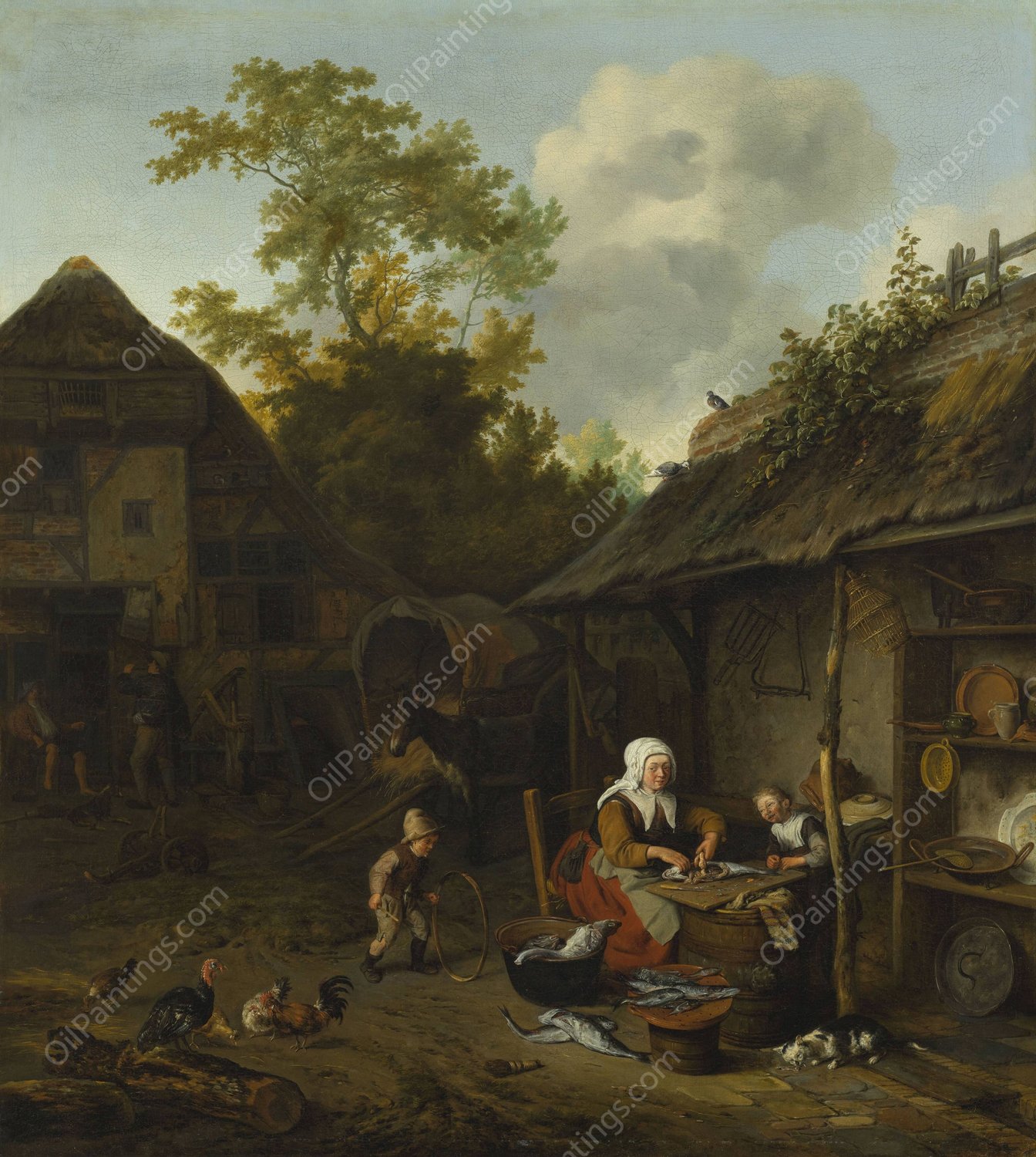 Fish scraping  by Cornelis Dusart - Hand-Painted Oil Painting Reproduction