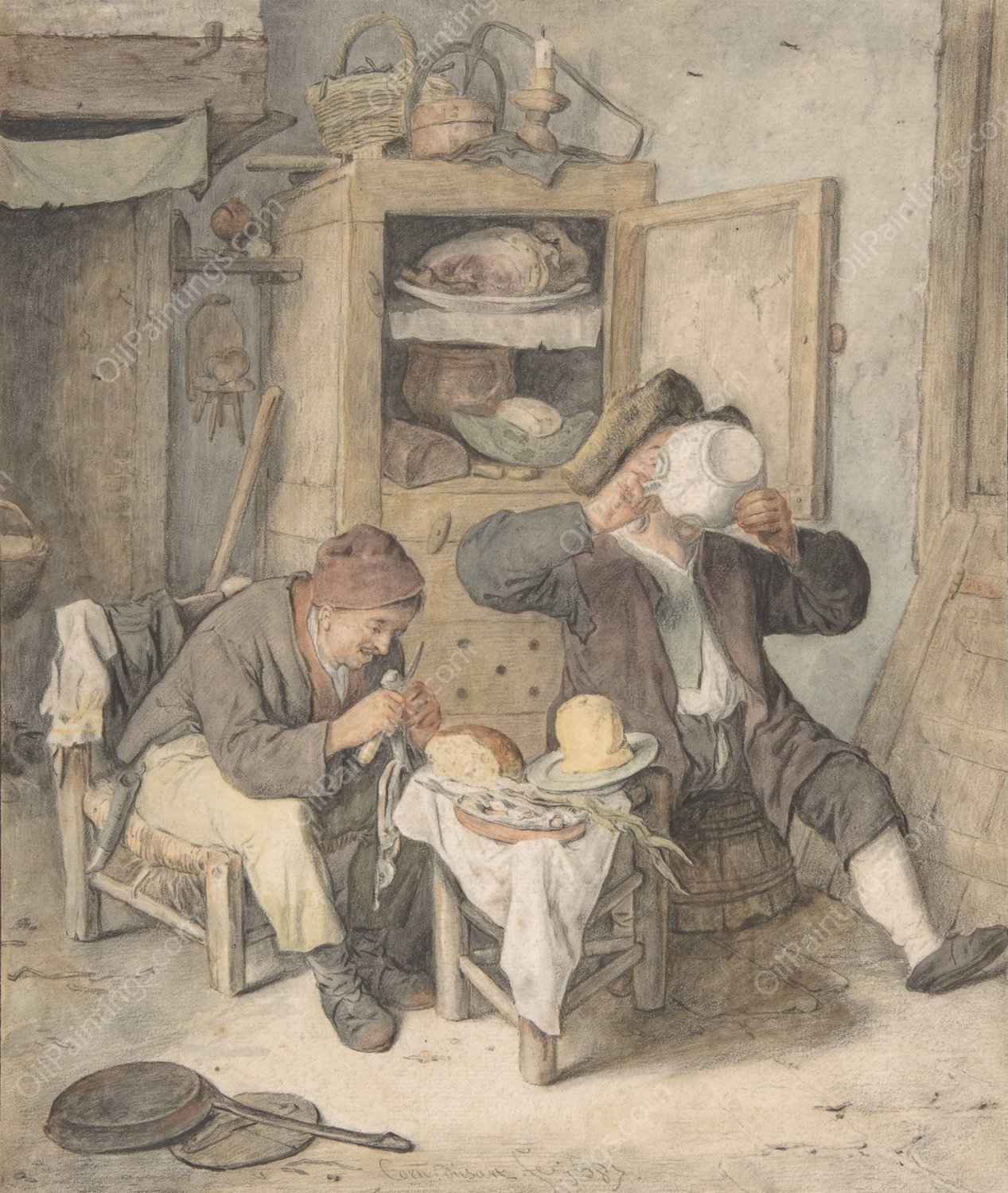 Kitchen Scene  by Cornelis Dusart - Hand-Painted Oil Painting Reproduction