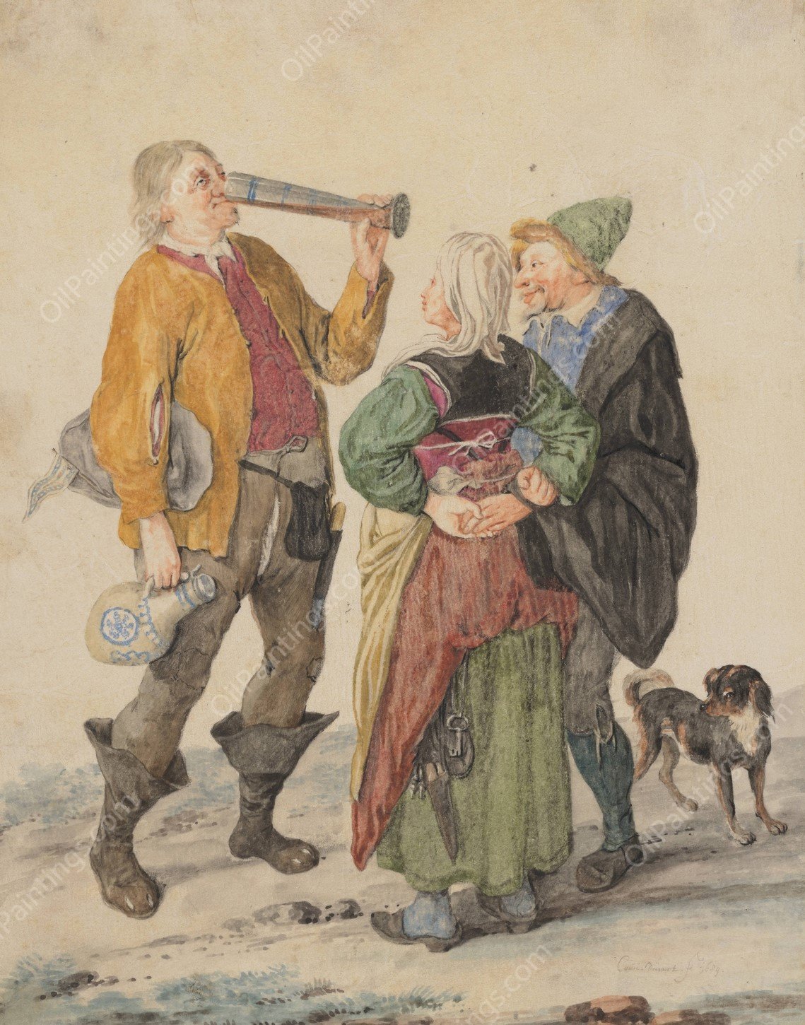 Peasant Couple with a Drinker  by Cornelis Dusart - Hand-Painted Oil Painting Reproduction