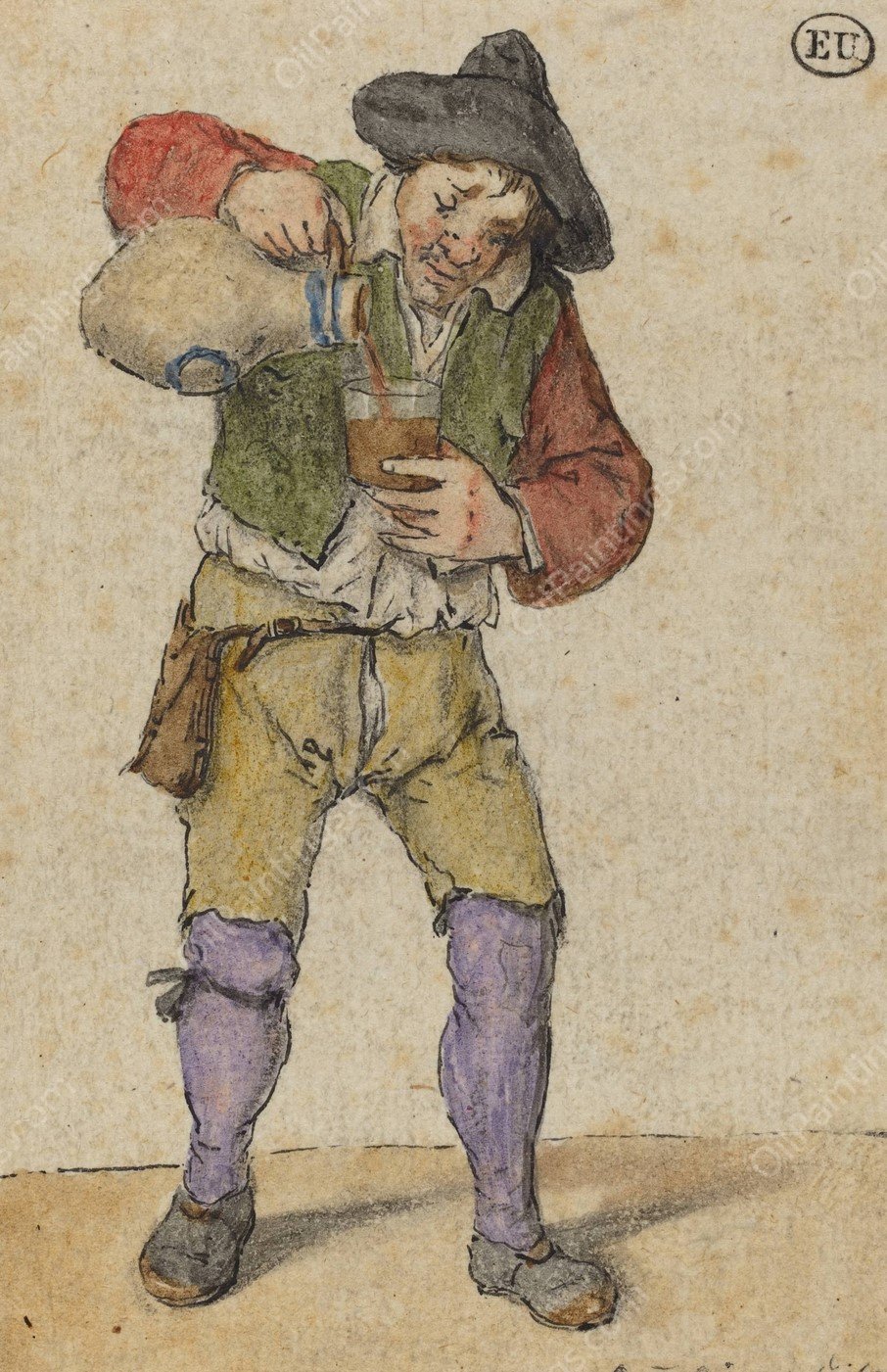 Peasant Filling A Glass  by Cornelis Dusart - Hand-Painted Oil Painting Reproduction