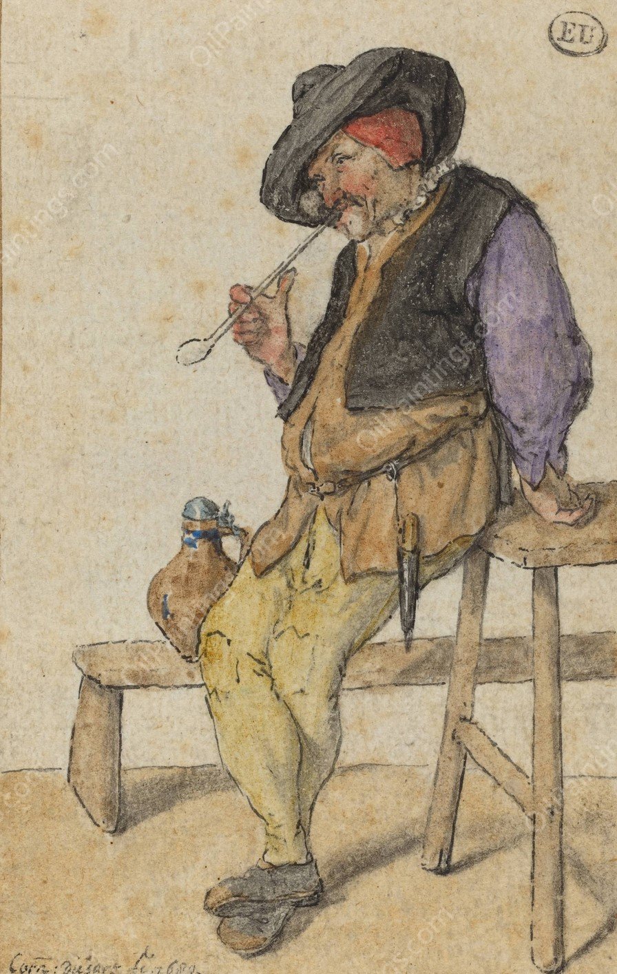 Peasant Smoking  by Cornelis Dusart - Hand-Painted Oil Painting Reproduction