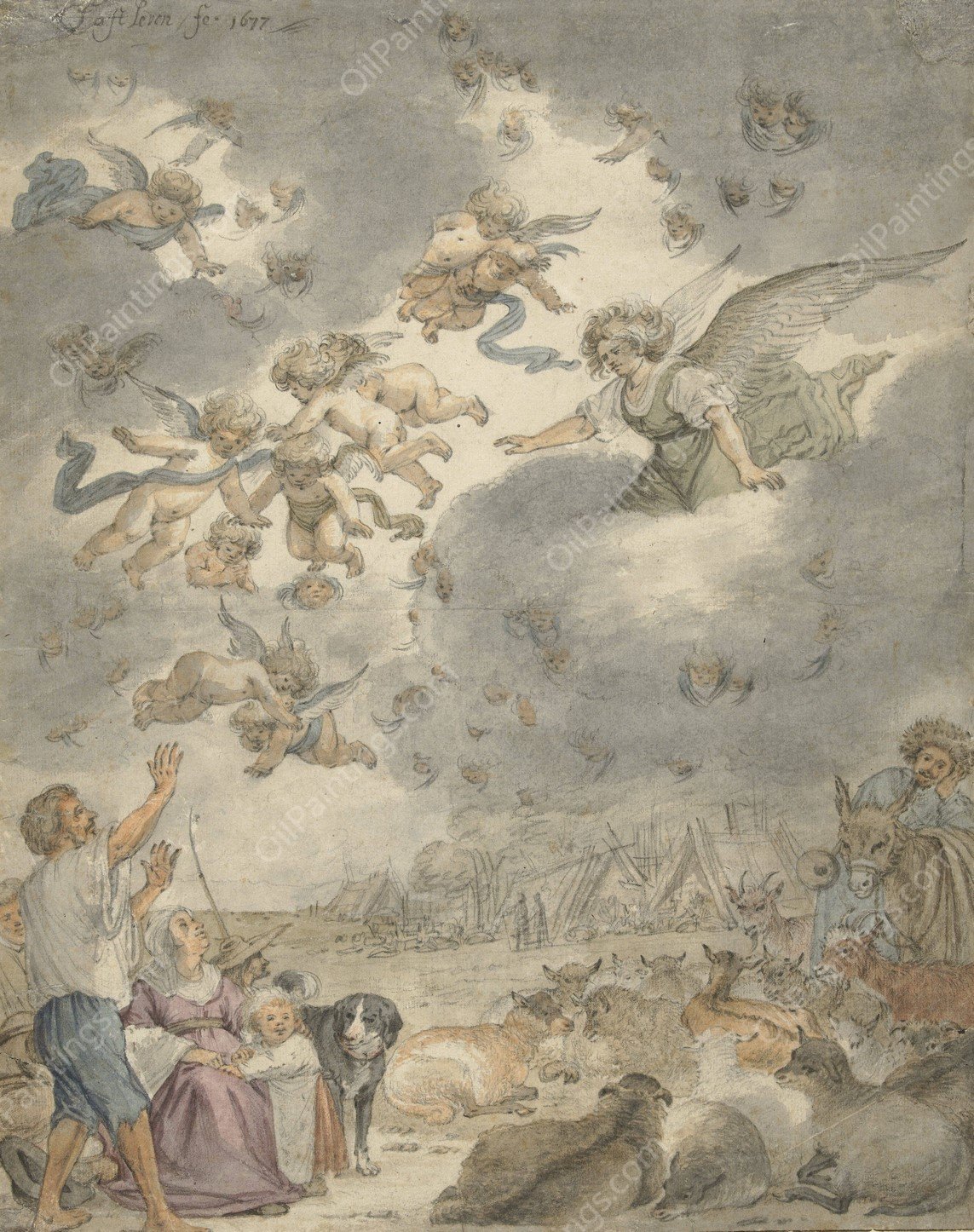 De verkondiging aan de herders  by Cornelis Saftleven - Hand-Painted Oil Painting Reproduction