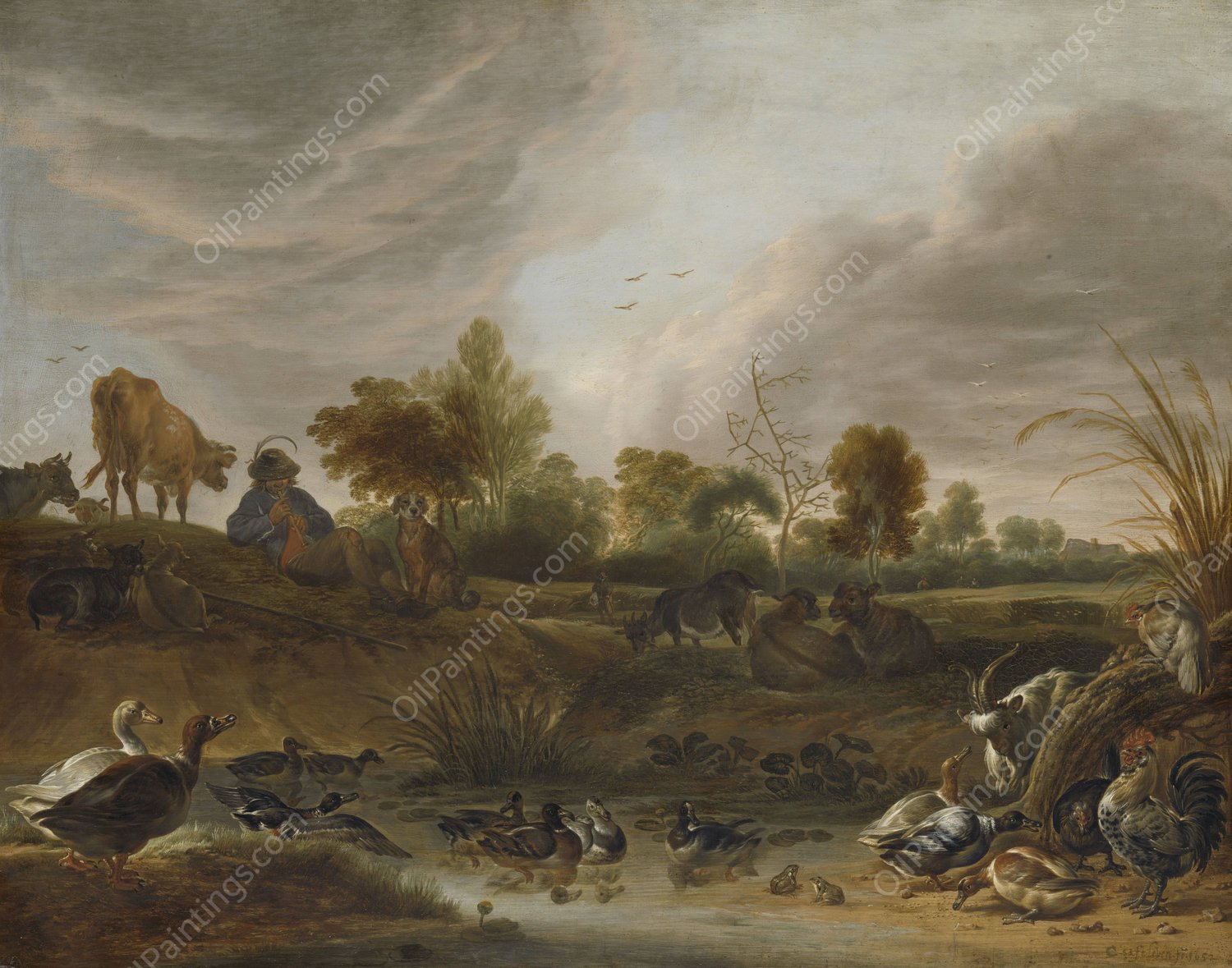Landscape with animals  by Cornelis Saftleven - Hand-Painted Oil Painting Reproduction