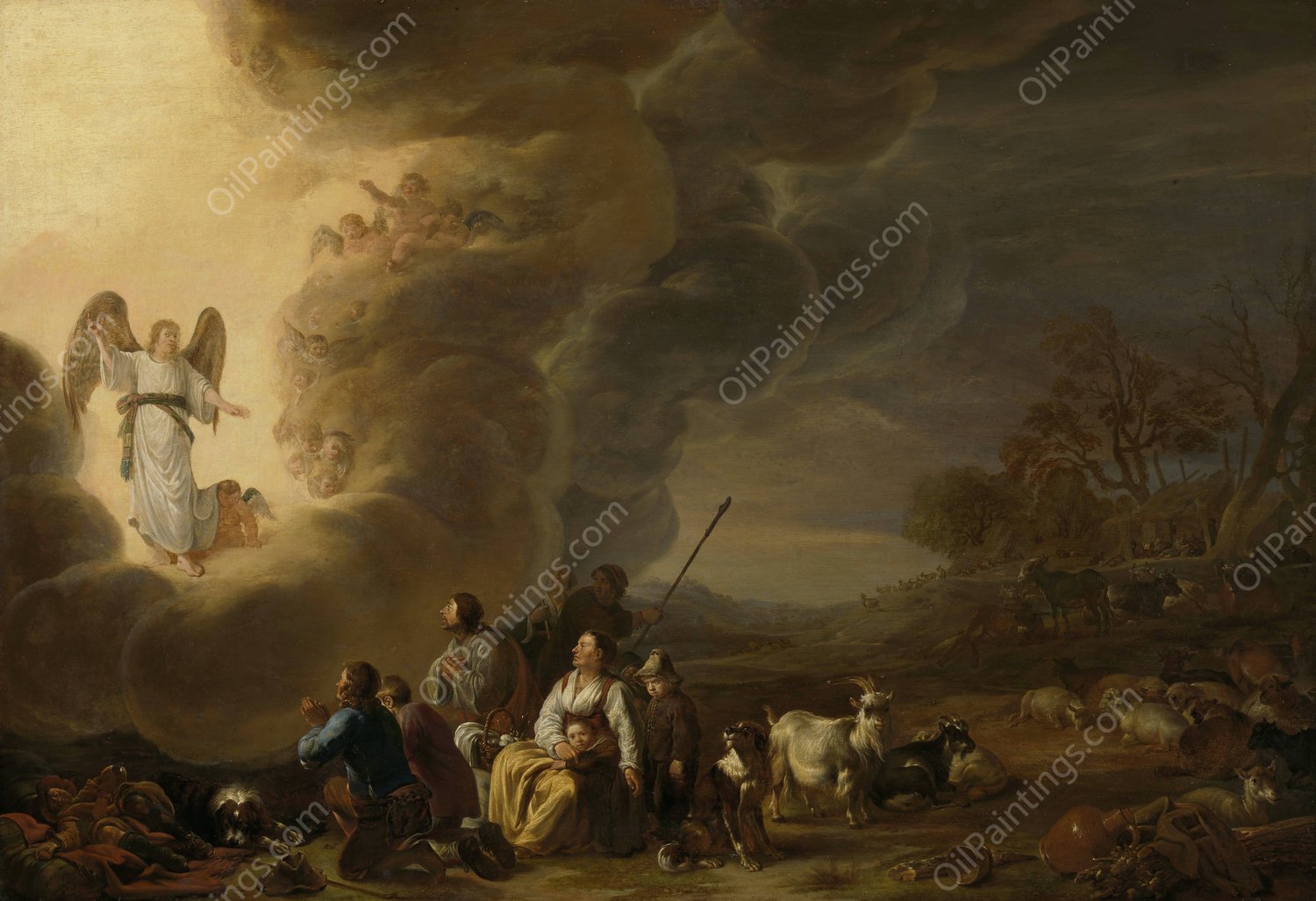 The Annunciation to the Shepherd  by Cornelis Saftleven - Hand-Painted Oil Painting Reproduction