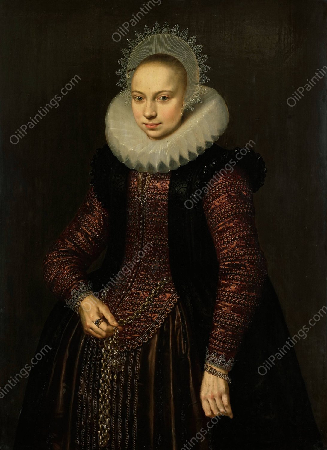 Portrait of Brechtje Overrijn van Schoterbosch  by Cornelis Van Der Voort - Hand-Painted Oil Painting Reproduction