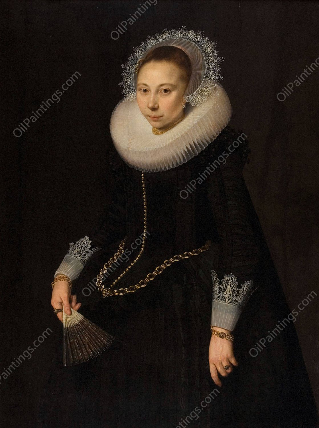 Portrait of Maria Overrijn van Schoterbosch  by Cornelis Van Der Voort - Hand-Painted Oil Painting Reproduction