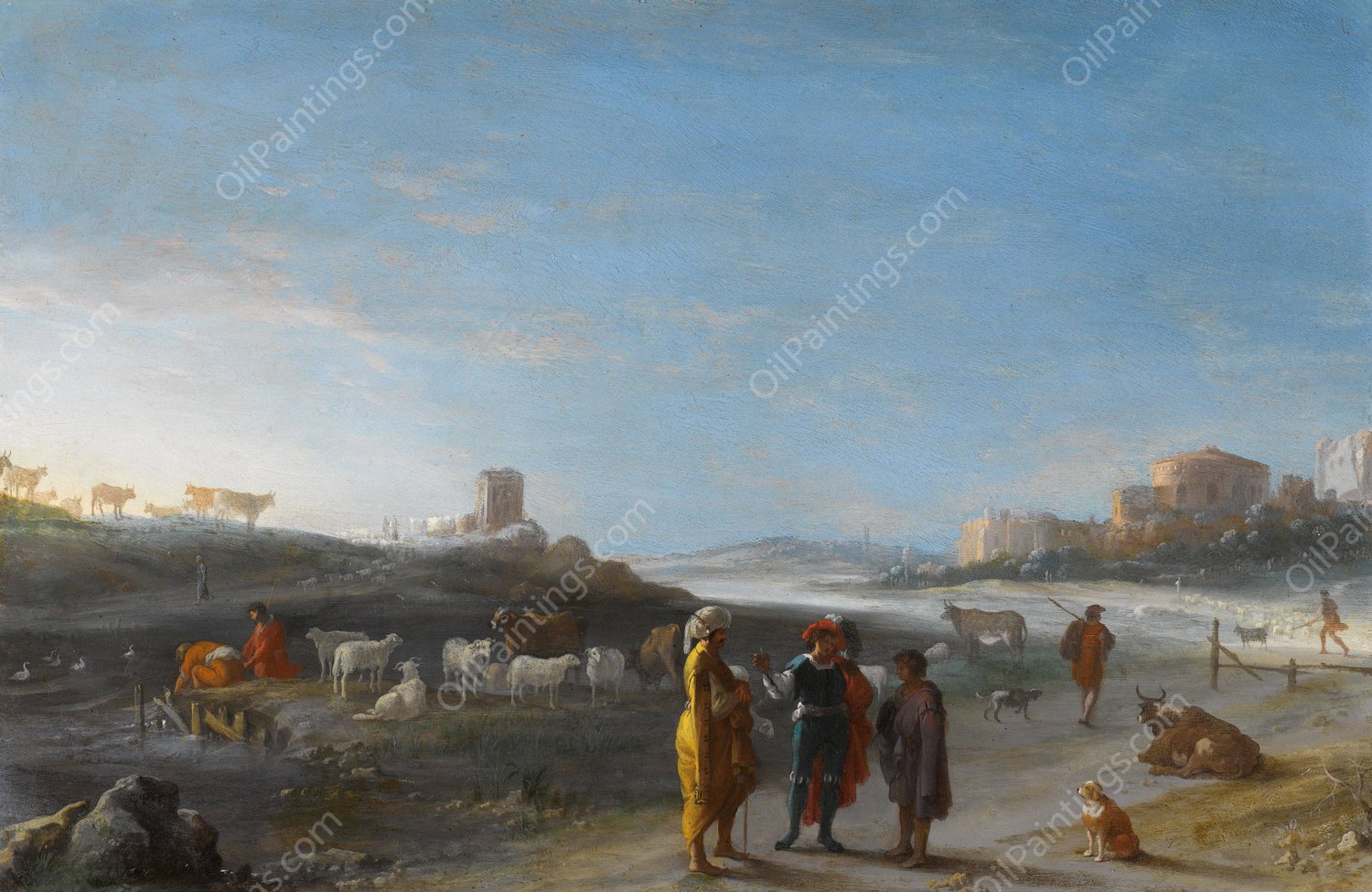 An Italianate Landscape with an unidentified Subject from the Old Testament  by Cornelis Van Poelenburch - Hand-Painted Oil Painting Reproduction