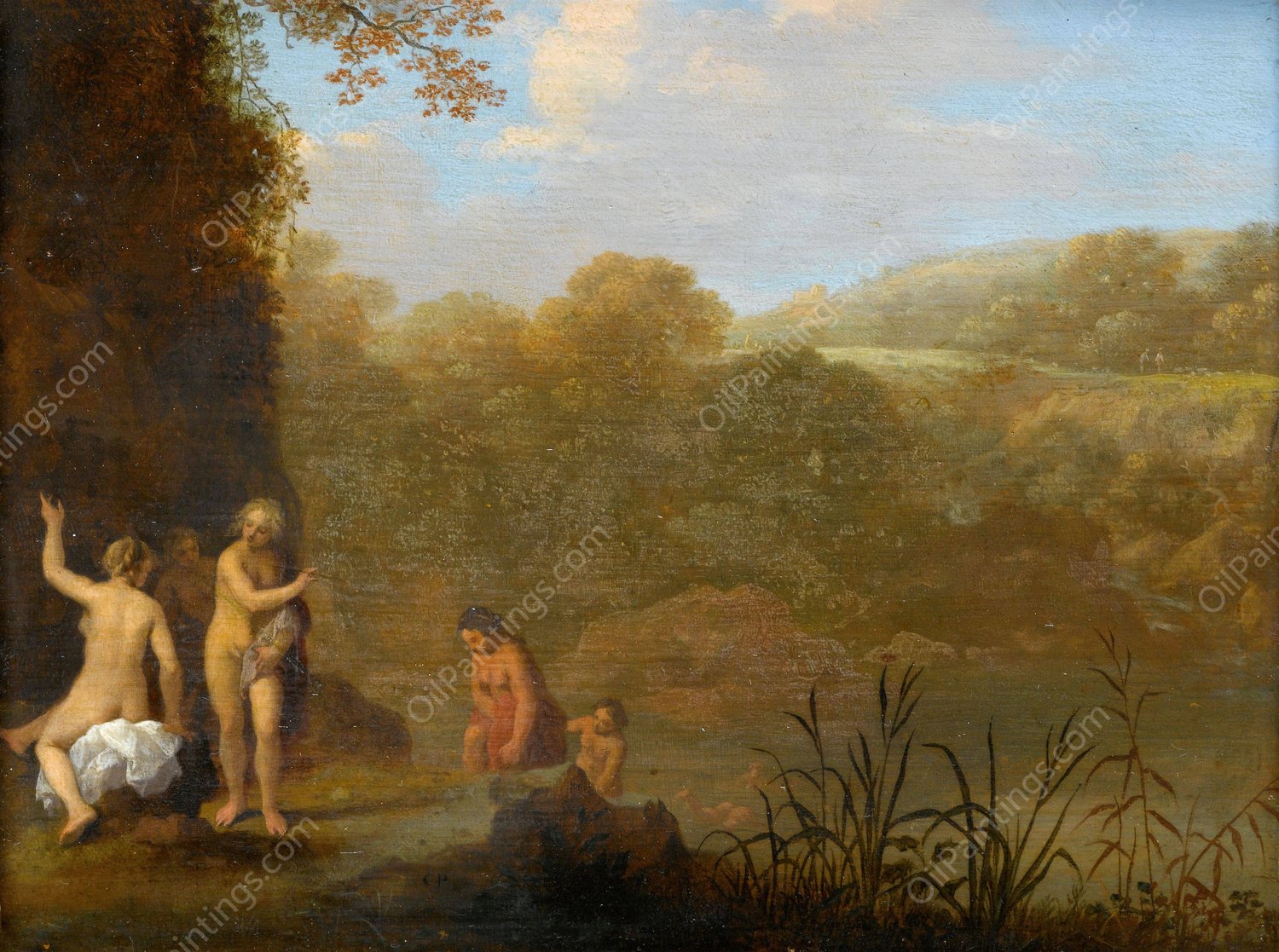 Bathing Girls  by Cornelis Van Poelenburch - Hand-Painted Oil Painting Reproduction