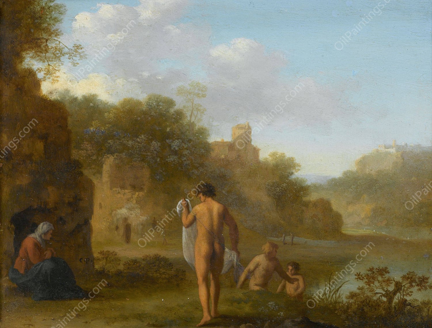 Bathing Men  by Cornelis Van Poelenburch - Hand-Painted Oil Painting Reproduction