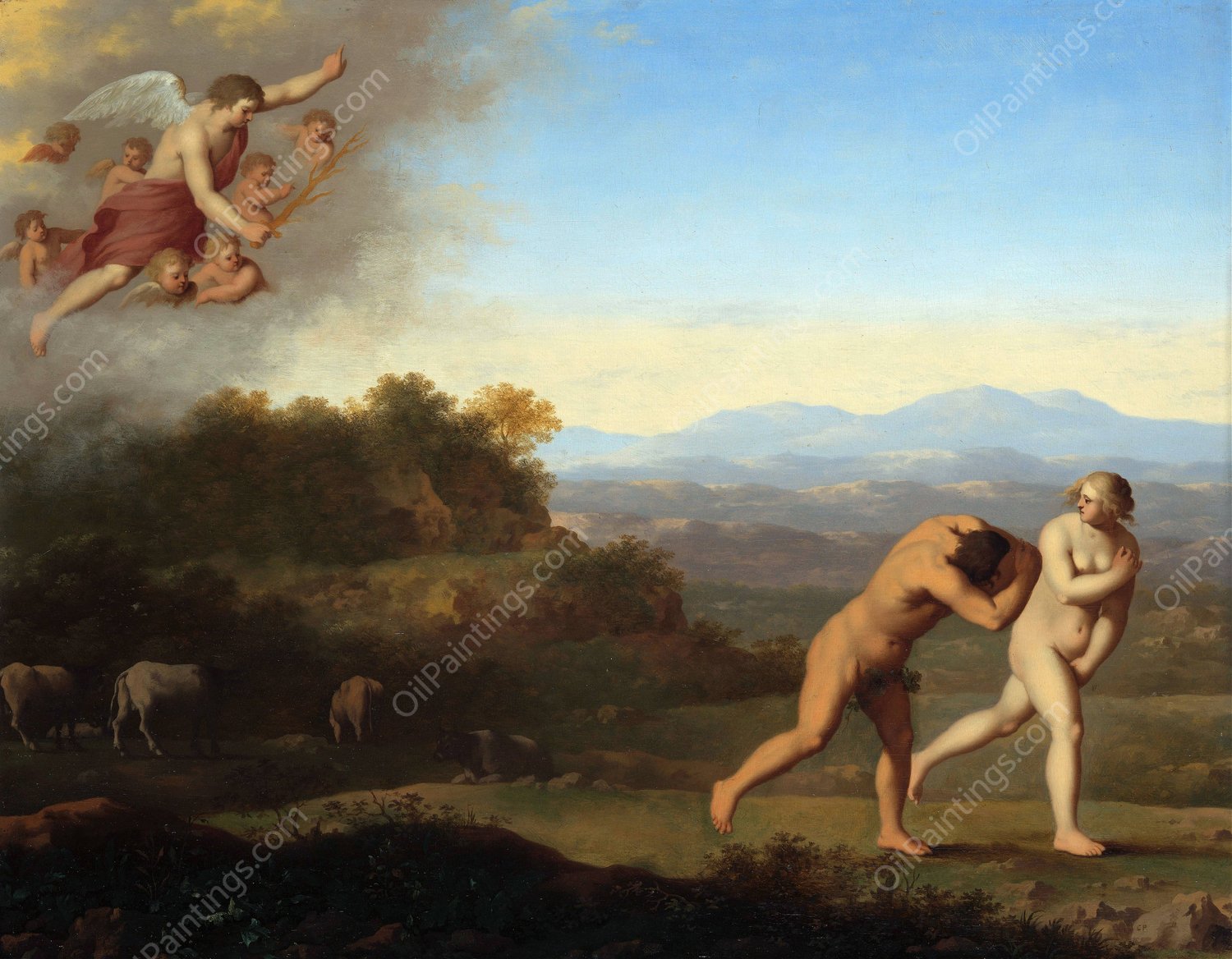 The Expulsion from Paradise  by Cornelis Van Poelenburch - Hand-Painted Oil Painting Reproduction
