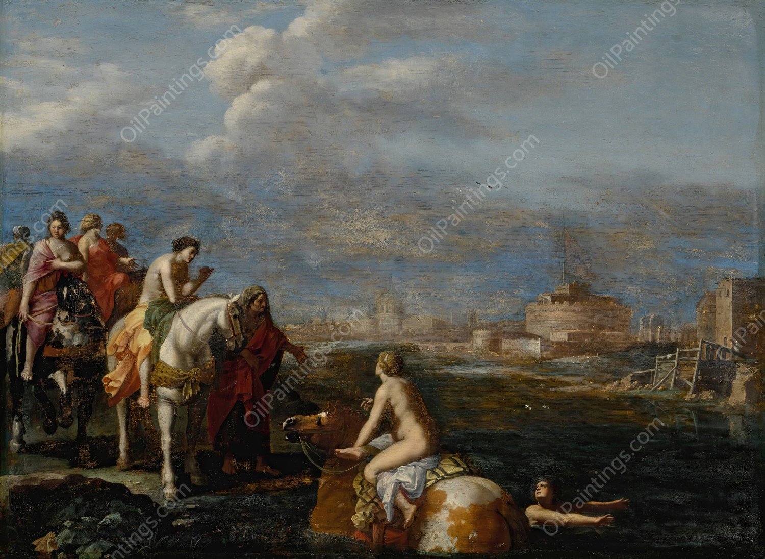 The Flight of Cloelia  by Cornelis Van Poelenburch - Hand-Painted Oil Painting Reproduction