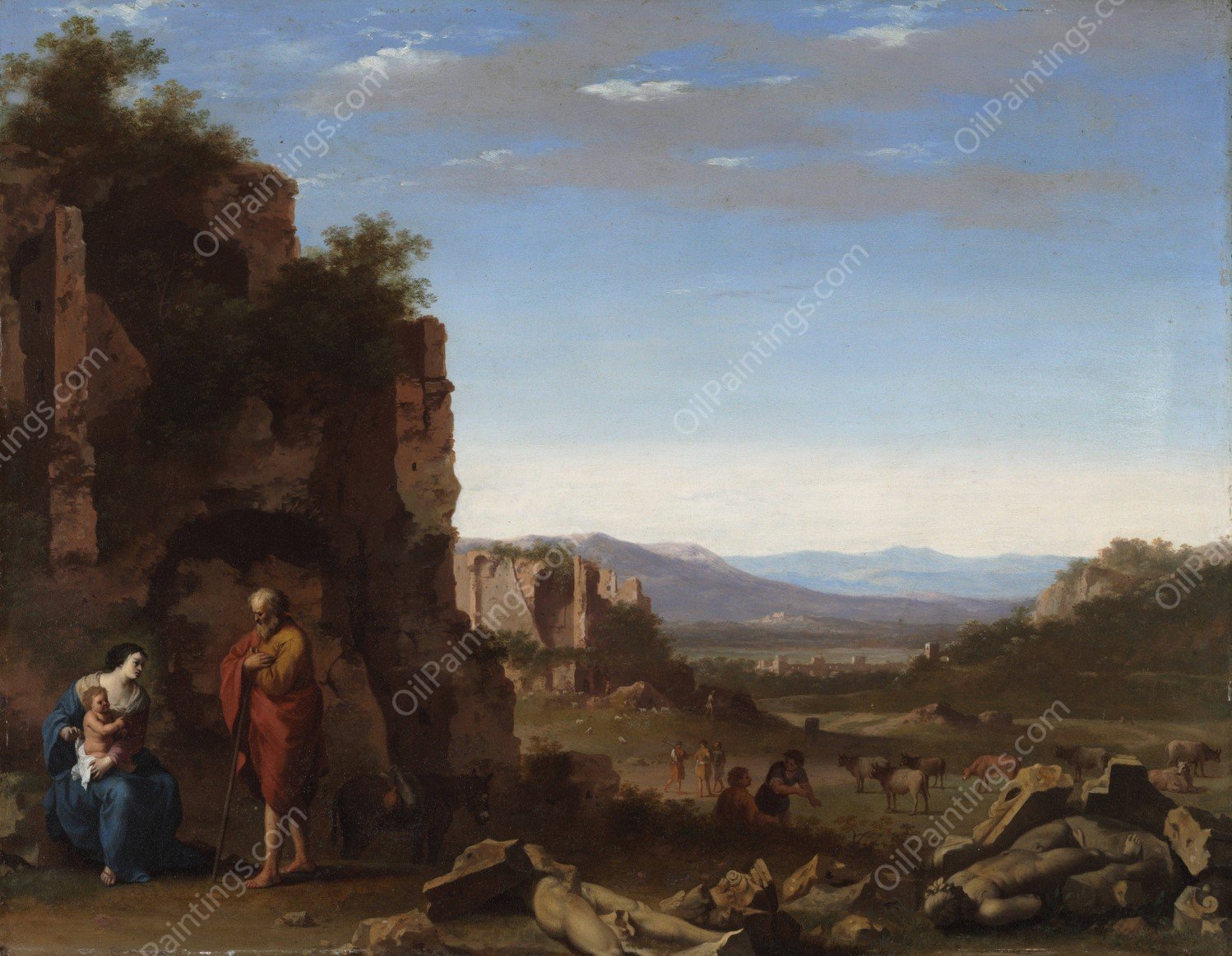 The Rest on The Flight into Egypt  by Cornelis Van Poelenburch - Hand-Painted Oil Painting Reproduction