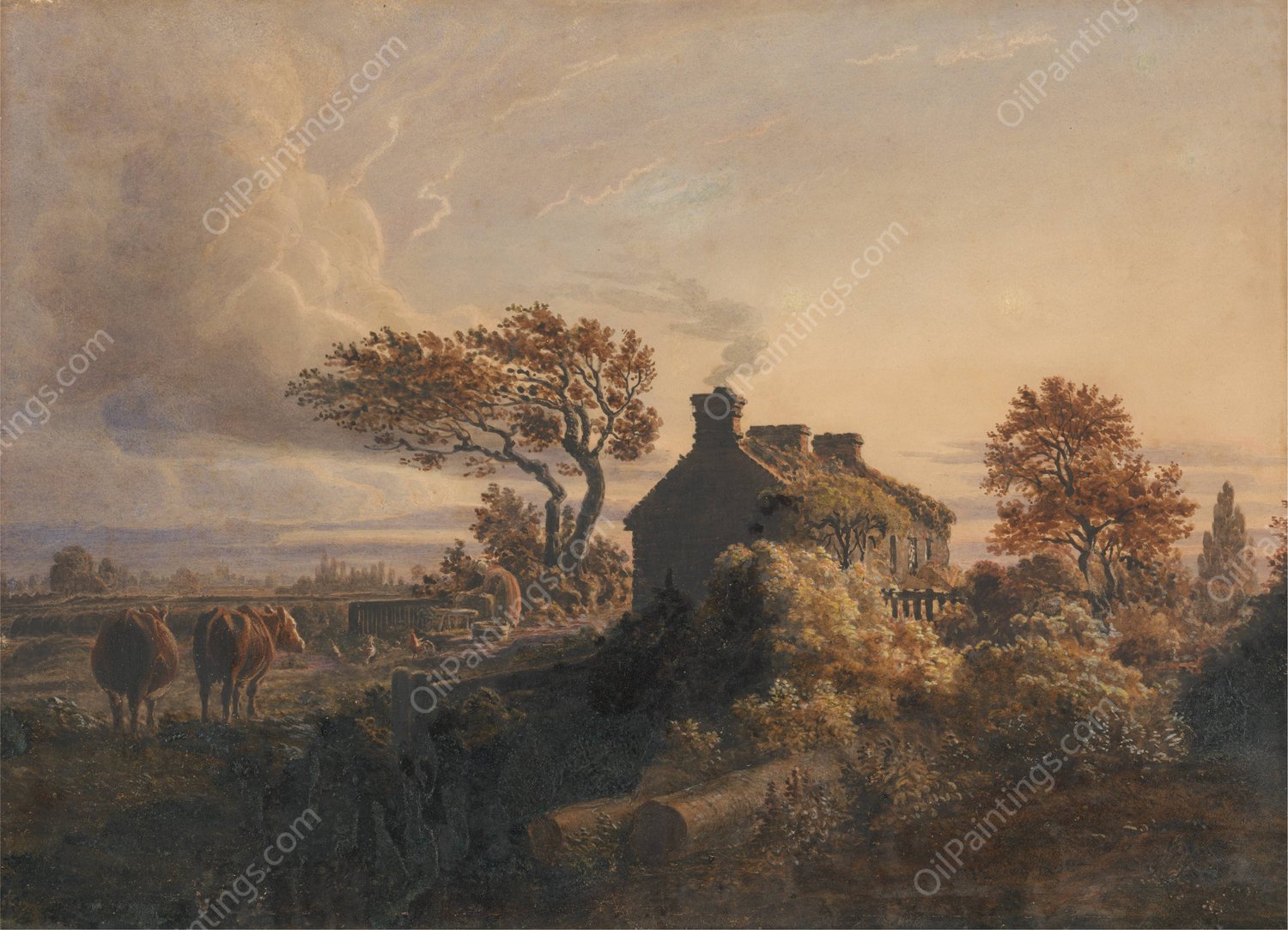 Evening  by Cornelius Varley - Hand-Painted Oil Painting Reproduction