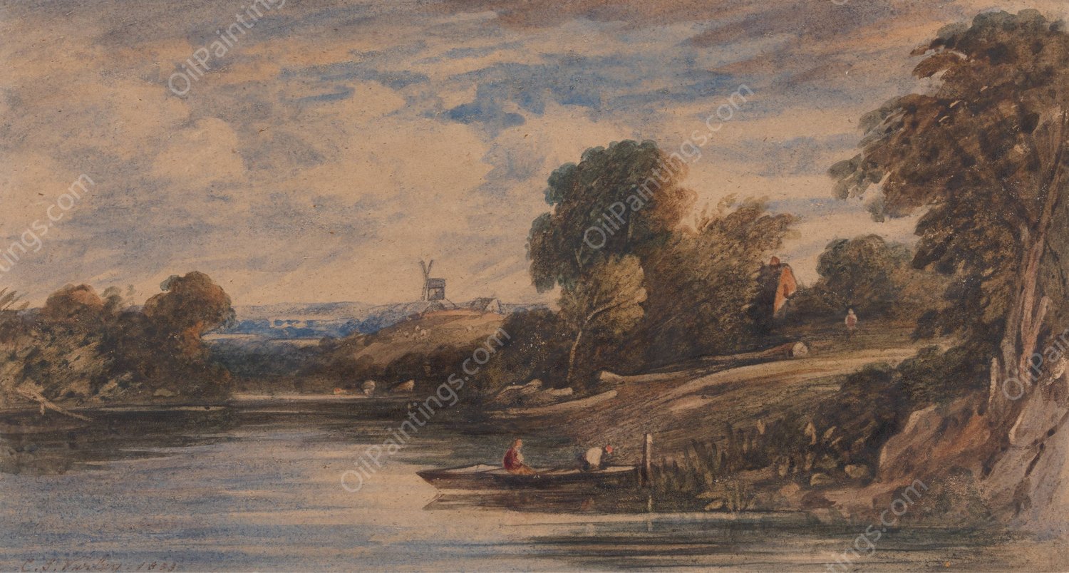 Landscape with Windmill  by Cornelius Varley - Hand-Painted Oil Painting Reproduction