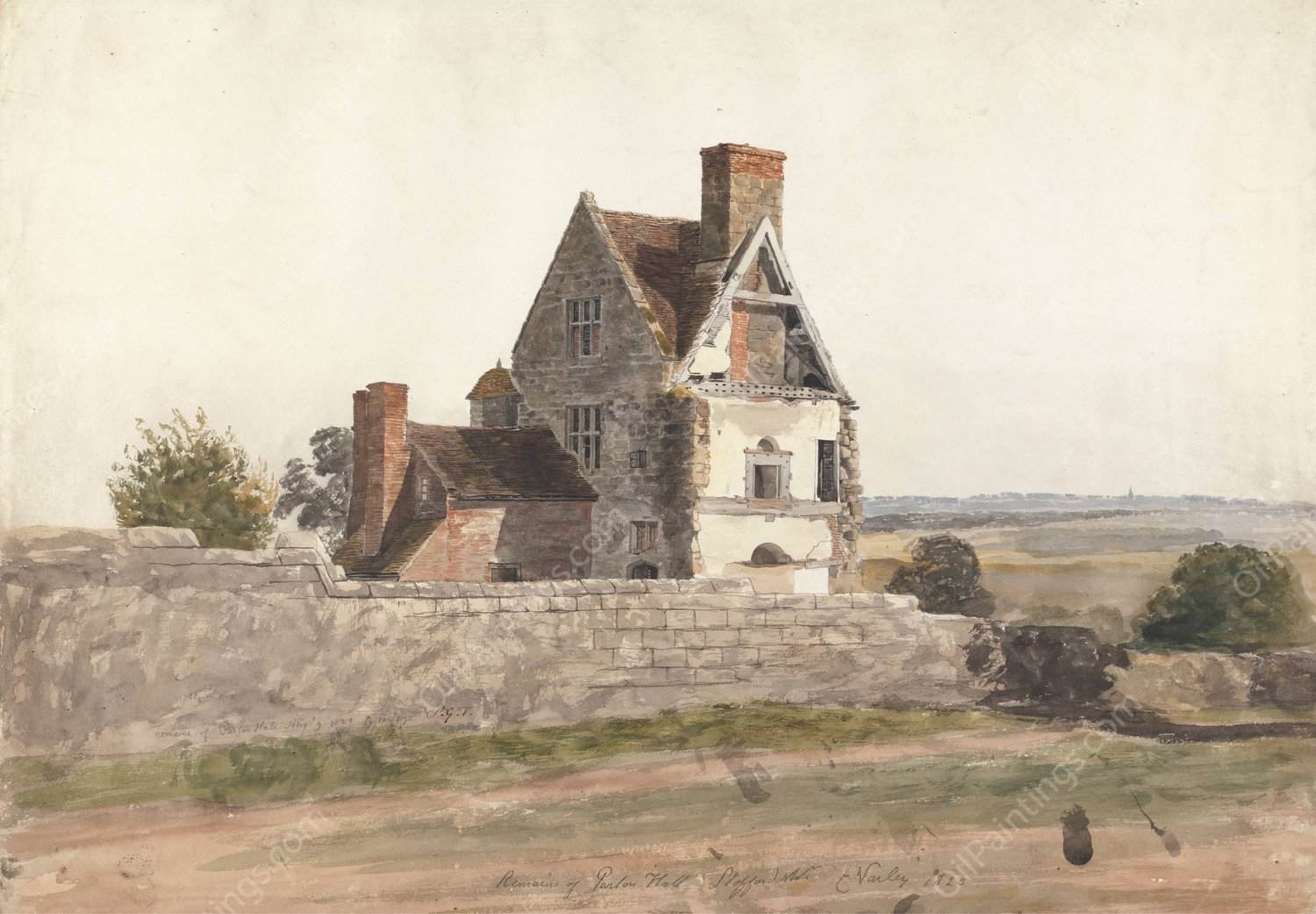 Remains of Purton Hall, Staffordshire  by Cornelius Varley - Hand-Painted Oil Painting Reproduction