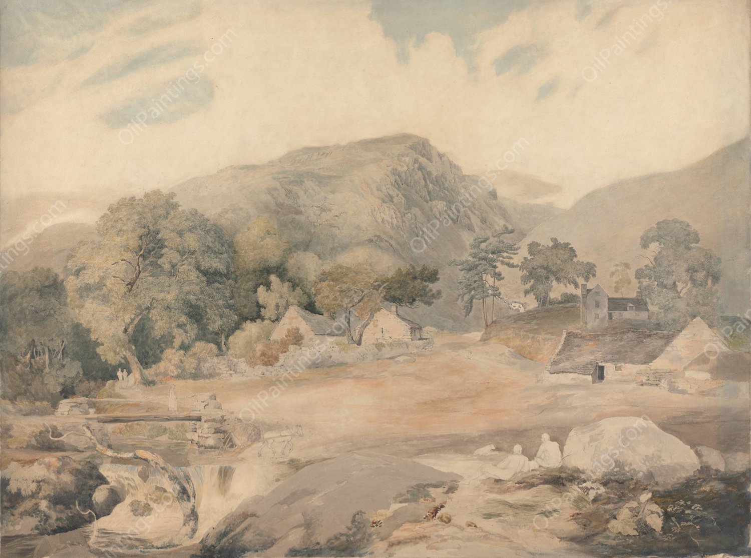 View near Tal-y-Llyn  by Cornelius Varley - Hand-Painted Oil Painting Reproduction