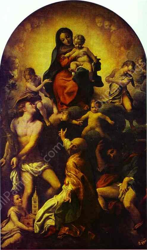 Madonna and Child with St. Sebastian by Correggio - Hand-Painted Oil Painting Reproduction