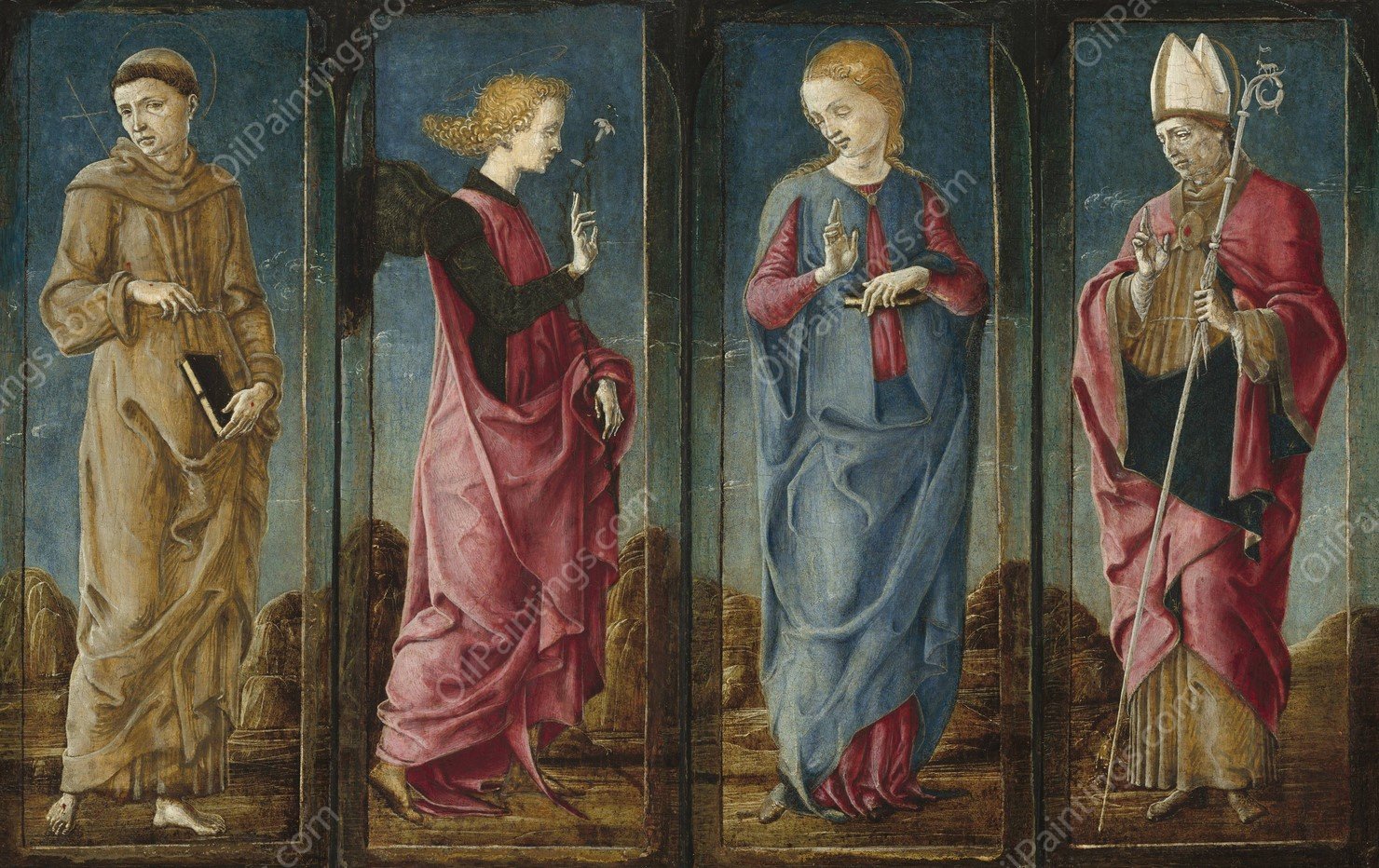 The Annunciation with Saint Francis and Saint Louis of Toulouse  by Cosme Tura - Hand-Painted Oil Painting Reproduction