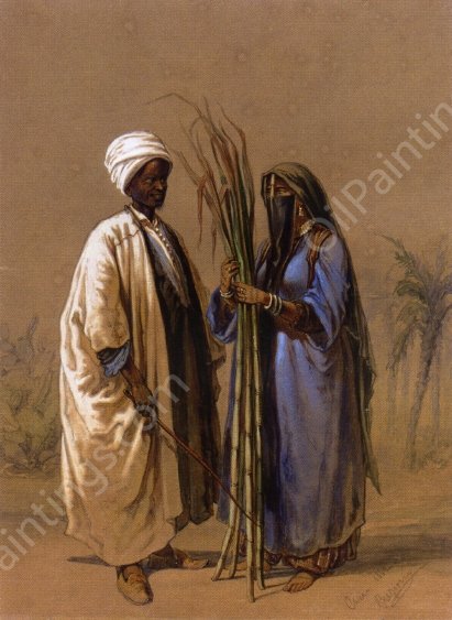 An Egyptian Man and His Wife by Count Amadeo Preziosi - Hand-Painted Oil Painting Reproduction