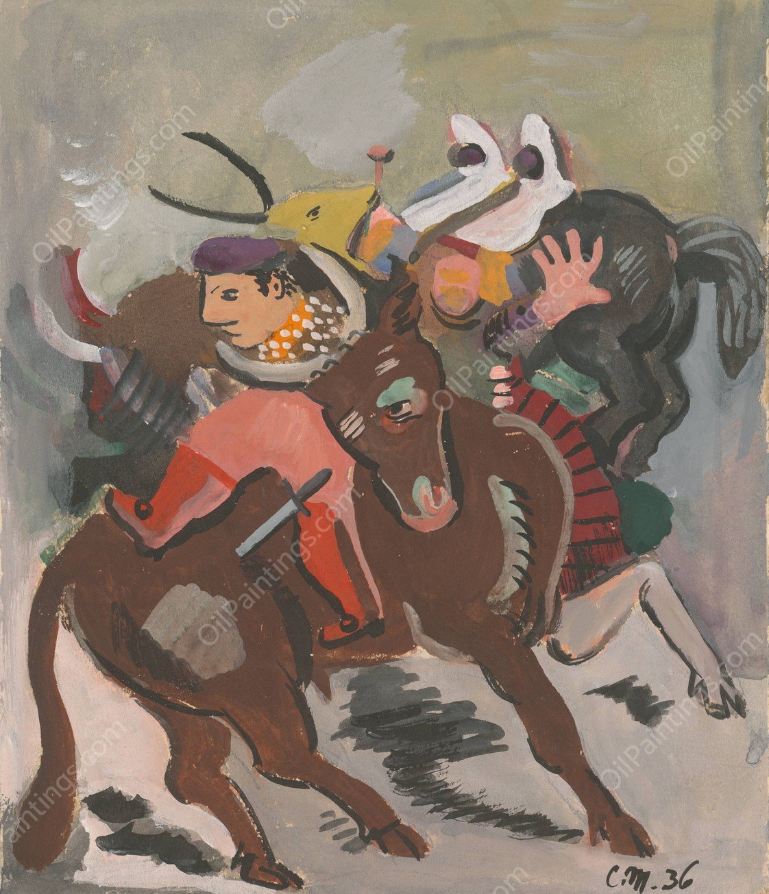 Bullfight  by Cyprian Majernik - Hand-Painted Oil Painting Reproduction