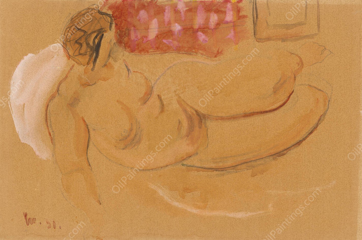 Reclining Female Nude  by Cyprian Majernik - Hand-Painted Oil Painting Reproduction