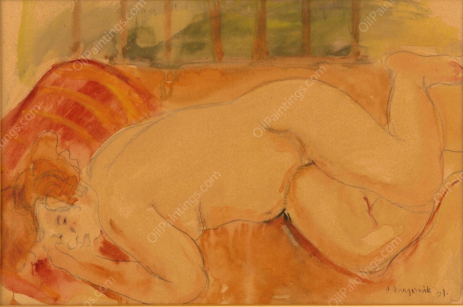 Reclining Nude  by Cyprian Majernik - Hand-Painted Oil Painting Reproduction
