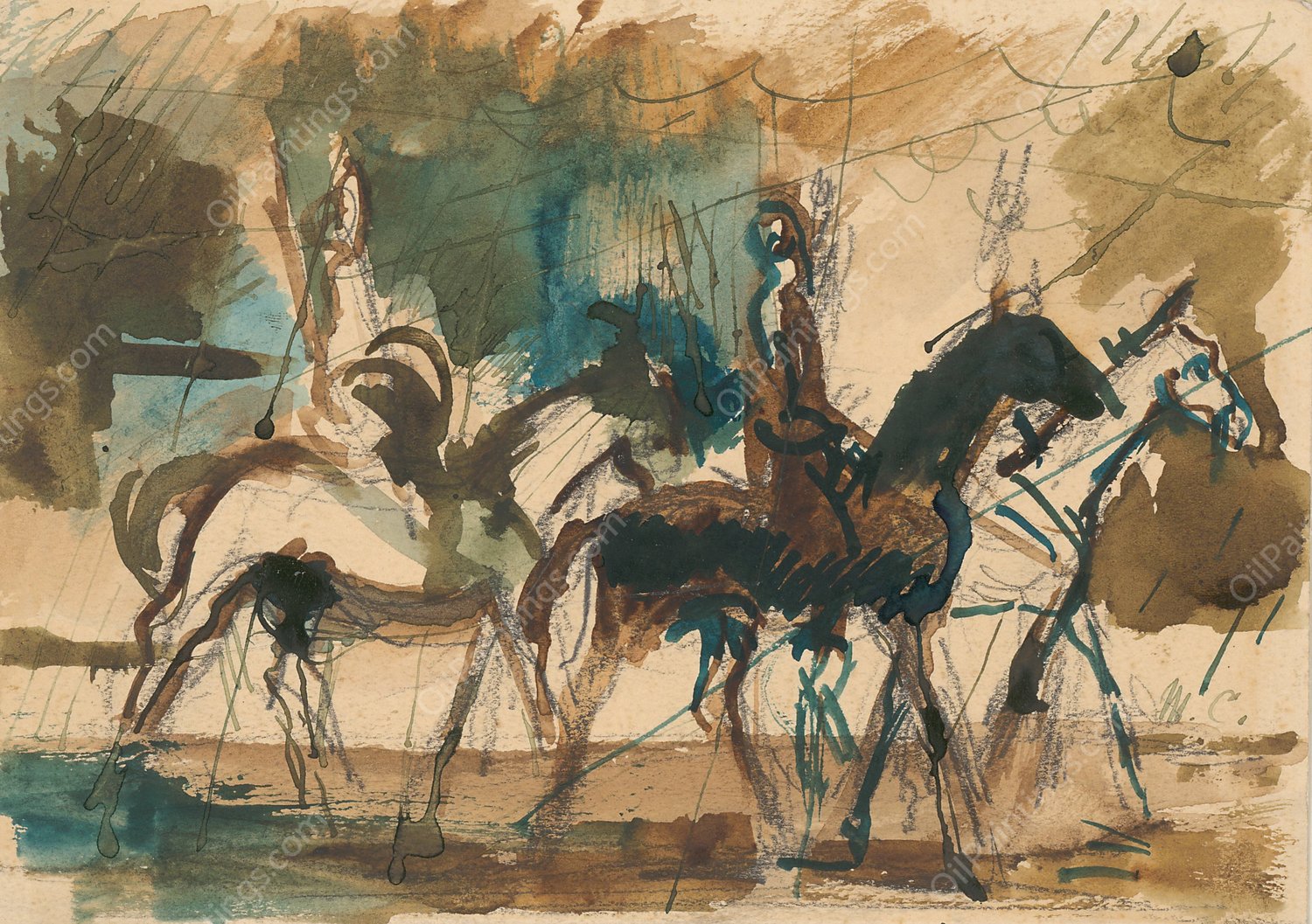 Study for Riders  by Cyprian Majernik - Hand-Painted Oil Painting Reproduction